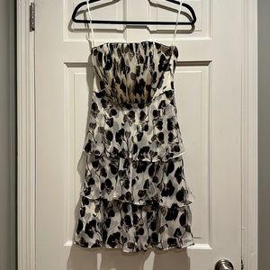 Strapless White dress with black floral print